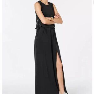 MICHAEL KORS Womens Black Grommet Laced Sleeveless Maxi Dress Size XS NWT $140